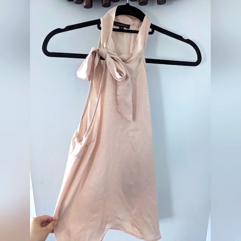 Dynamite Women's Pink Blush Satin Top/ Blouse with Bow - Size US M - NWOT